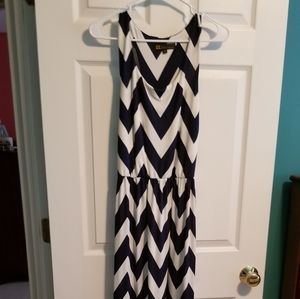 Chevron print navy and white maxi dress
